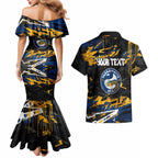 Personalized Parramatta Eels Couples Matching Mermaid Dress and Hawaiian Shirt Graffiti Grunge Abstract Urban Street Style Design