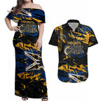 Personalized Parramatta Eels Couples Matching Off Shoulder Maxi Dress and Hawaiian Shirt Graffiti Grunge Abstract Urban Street Style Design