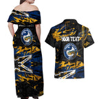 Personalized Parramatta Eels Couples Matching Off Shoulder Maxi Dress and Hawaiian Shirt Graffiti Grunge Abstract Urban Street Style Design