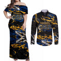 Personalized Parramatta Eels Couples Matching Off Shoulder Maxi Dress and Long Sleeve Button Shirt Graffiti Grunge Abstract Urban Street Style Design