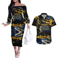 Personalized Parramatta Eels Couples Matching Off The Shoulder Long Sleeve Dress and Hawaiian Shirt Graffiti Grunge Abstract Urban Street Style Design