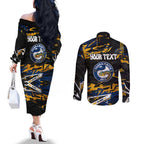 Personalized Parramatta Eels Couples Matching Off The Shoulder Long Sleeve Dress and Long Sleeve Button Shirt Graffiti Grunge Abstract Urban Street Style Design