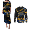 Personalized Parramatta Eels Couples Matching Puletasi and Long Sleeve Button Shirt Graffiti Grunge Abstract Urban Street Style Design
