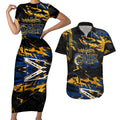 Personalized Parramatta Eels Couples Matching Short Sleeve Bodycon Dress and Hawaiian Shirt Graffiti Grunge Abstract Urban Street Style Design