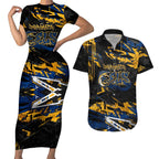 Personalized Parramatta Eels Couples Matching Short Sleeve Bodycon Dress and Hawaiian Shirt Graffiti Grunge Abstract Urban Street Style Design