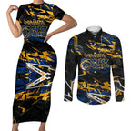 Personalized Parramatta Eels Couples Matching Short Sleeve Bodycon Dress and Long Sleeve Button Shirt Graffiti Grunge Abstract Urban Street Style Design