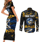 Personalized Parramatta Eels Couples Matching Short Sleeve Bodycon Dress and Long Sleeve Button Shirt Graffiti Grunge Abstract Urban Street Style Design