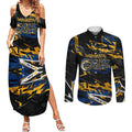Personalized Parramatta Eels Couples Matching Summer Maxi Dress and Long Sleeve Button Shirt Graffiti Grunge Abstract Urban Street Style Design