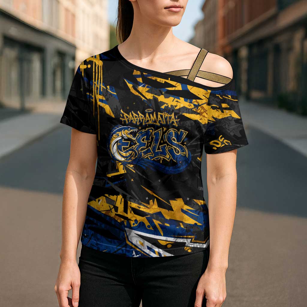 Personalized Parramatta Eels Cross Shoulder Shirt Graffiti Grunge Abstract Urban Street Style Design