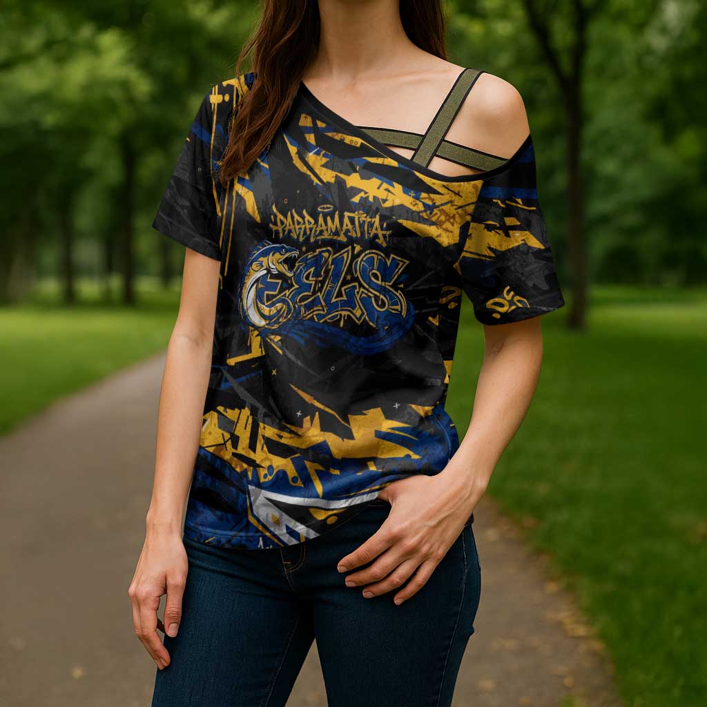 Personalized Parramatta Eels Cross Shoulder Shirt Graffiti Grunge Abstract Urban Street Style Design