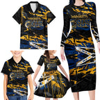 Personalized Parramatta Eels Family Matching Long Sleeve Bodycon Dress and Hawaiian Shirt Graffiti Grunge Abstract Urban Street Style Design