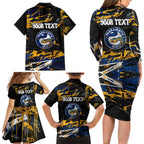 Personalized Parramatta Eels Family Matching Long Sleeve Bodycon Dress and Hawaiian Shirt Graffiti Grunge Abstract Urban Street Style Design