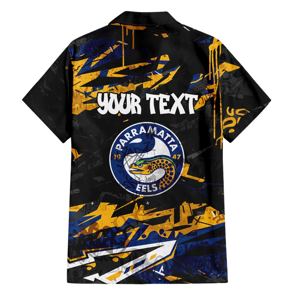 Personalized Parramatta Eels Family Matching Long Sleeve Bodycon Dress and Hawaiian Shirt Graffiti Grunge Abstract Urban Street Style Design