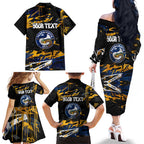 Personalized Parramatta Eels Family Matching Off The Shoulder Long Sleeve Dress and Hawaiian Shirt Graffiti Grunge Abstract Urban Street Style Design