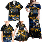 Personalized Parramatta Eels Family Matching Off Shoulder Maxi Dress and Hawaiian Shirt Graffiti Grunge Abstract Urban Street Style Design