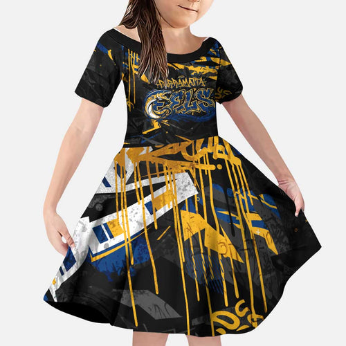 Personalized Parramatta Eels Family Matching Off Shoulder Maxi Dress and Hawaiian Shirt Graffiti Grunge Abstract Urban Street Style Design