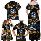 Personalized Parramatta Eels Family Matching Off Shoulder Maxi Dress and Hawaiian Shirt Graffiti Grunge Abstract Urban Street Style Design