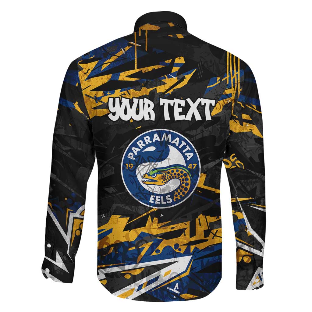 Personalized Parramatta Eels Family Matching Off Shoulder Maxi Dress and Hawaiian Shirt Graffiti Grunge Abstract Urban Street Style Design