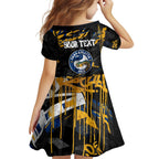 Personalized Parramatta Eels Family Matching Off Shoulder Short Dress and Hawaiian Shirt Graffiti Grunge Abstract Urban Street Style Design