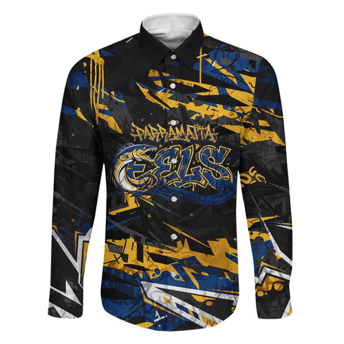 Personalized Parramatta Eels Family Matching Off Shoulder Short Dress and Hawaiian Shirt Graffiti Grunge Abstract Urban Street Style Design