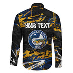 Personalized Parramatta Eels Family Matching Off Shoulder Short Dress and Hawaiian Shirt Graffiti Grunge Abstract Urban Street Style Design