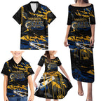 Personalized Parramatta Eels Family Matching Puletasi and Hawaiian Shirt Graffiti Grunge Abstract Urban Street Style Design