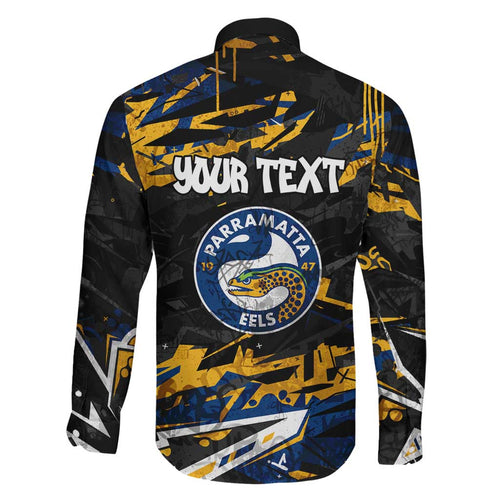 Personalized Parramatta Eels Family Matching Puletasi and Hawaiian Shirt Graffiti Grunge Abstract Urban Street Style Design