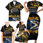 Personalized Parramatta Eels Family Matching Short Sleeve Bodycon Dress and Hawaiian Shirt Graffiti Grunge Abstract Urban Street Style Design