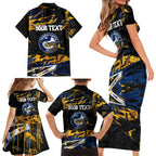 Personalized Parramatta Eels Family Matching Short Sleeve Bodycon Dress and Hawaiian Shirt Graffiti Grunge Abstract Urban Street Style Design