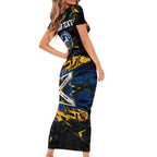 Personalized Parramatta Eels Family Matching Short Sleeve Bodycon Dress and Hawaiian Shirt Graffiti Grunge Abstract Urban Street Style Design
