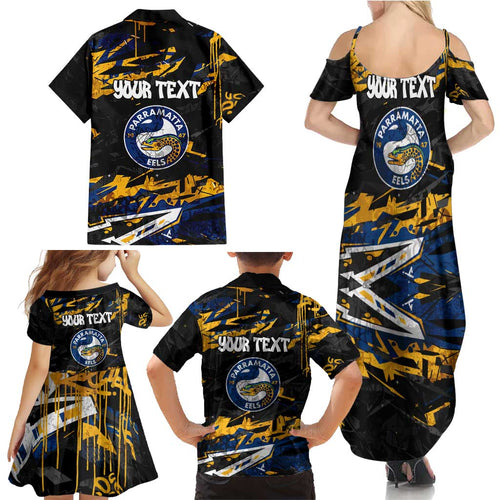Personalized Parramatta Eels Family Matching Summer Maxi Dress and Hawaiian Shirt Graffiti Grunge Abstract Urban Street Style Design