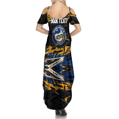 Personalized Parramatta Eels Family Matching Summer Maxi Dress and Hawaiian Shirt Graffiti Grunge Abstract Urban Street Style Design