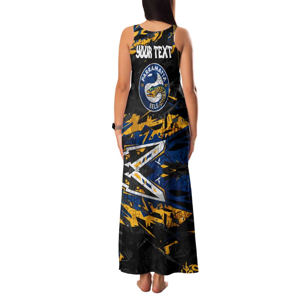 Personalized Parramatta Eels Family Matching Tank Maxi Dress and Hawaiian Shirt Graffiti Grunge Abstract Urban Street Style Design