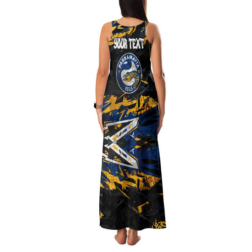 Personalized Parramatta Eels Family Matching Tank Maxi Dress and Hawaiian Shirt Graffiti Grunge Abstract Urban Street Style Design