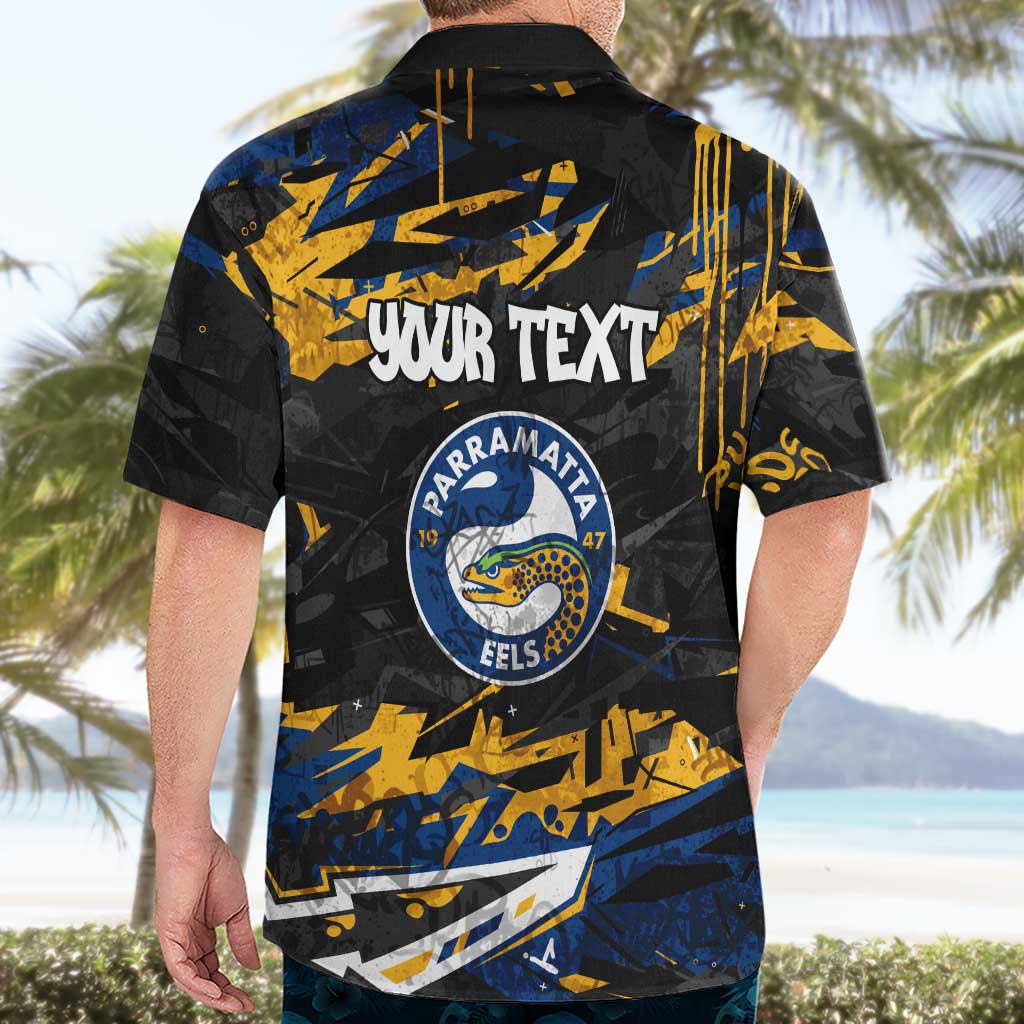 Personalized Parramatta Eels Hawaiian Shirt Graffiti Grunge Abstract Urban Street Style Design