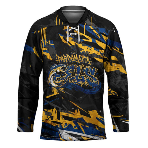 Personalized Parramatta Eels Hockey Jersey Graffiti Grunge Abstract Urban Street Style Design