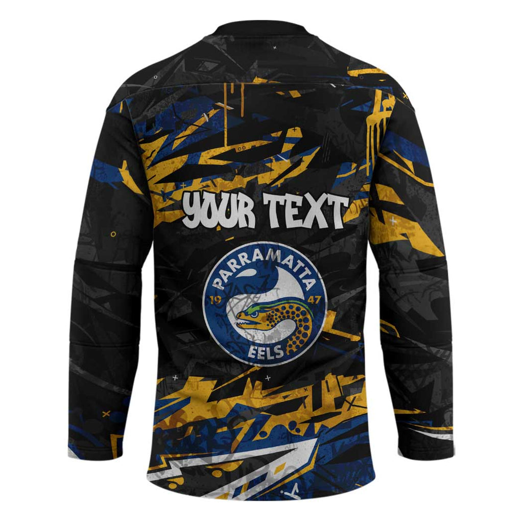Personalized Parramatta Eels Hockey Jersey Graffiti Grunge Abstract Urban Street Style Design