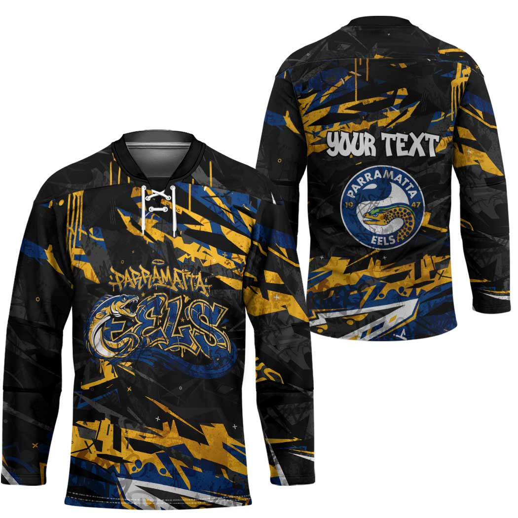 Personalized Parramatta Eels Hockey Jersey Graffiti Grunge Abstract Urban Street Style Design