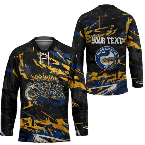 Personalized Parramatta Eels Hockey Jersey Graffiti Grunge Abstract Urban Street Style Design
