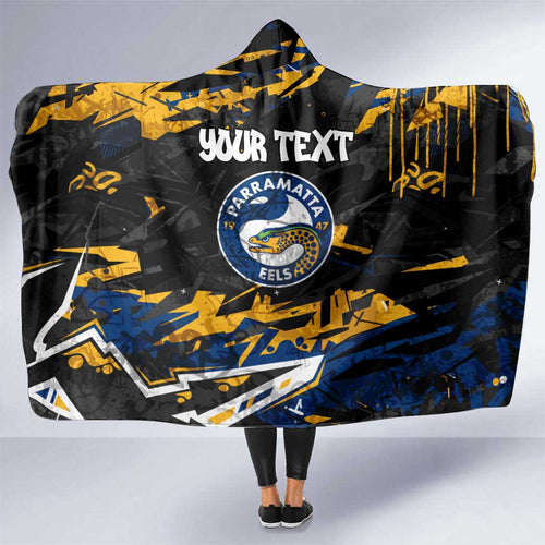 Personalized Parramatta Eels Hooded Blanket Graffiti Grunge Abstract Urban Street Style Design