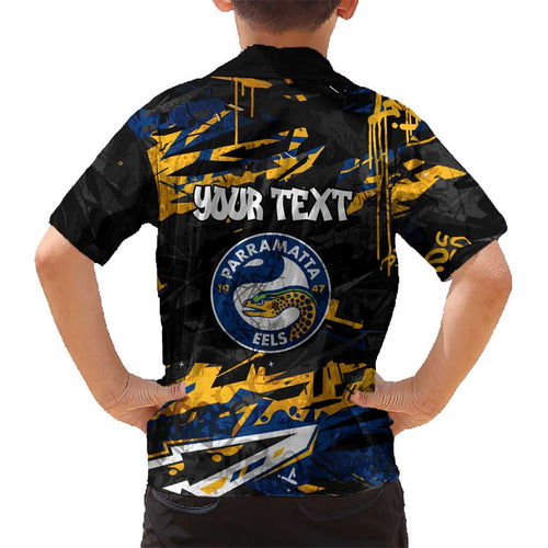 Personalized Parramatta Eels Kid Hawaiian Shirt Graffiti Grunge Abstract Urban Street Style Design