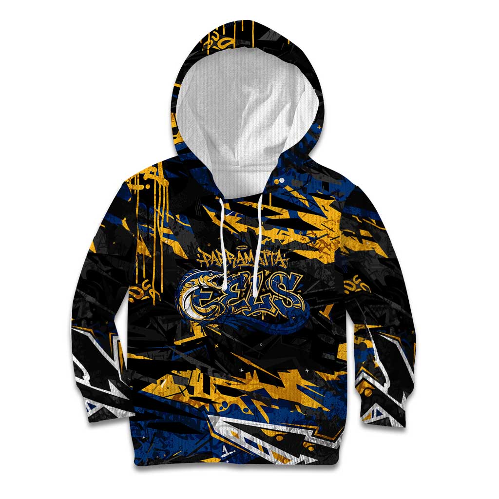 Personalized Parramatta Eels Kid Hoodie Graffiti Grunge Abstract Urban Street Style Design