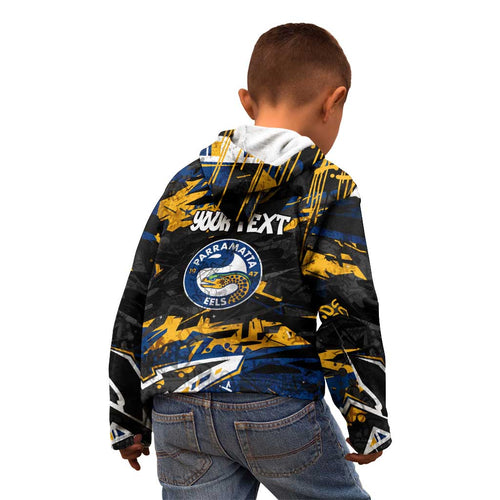 Personalized Parramatta Eels Kid Hoodie Graffiti Grunge Abstract Urban Street Style Design