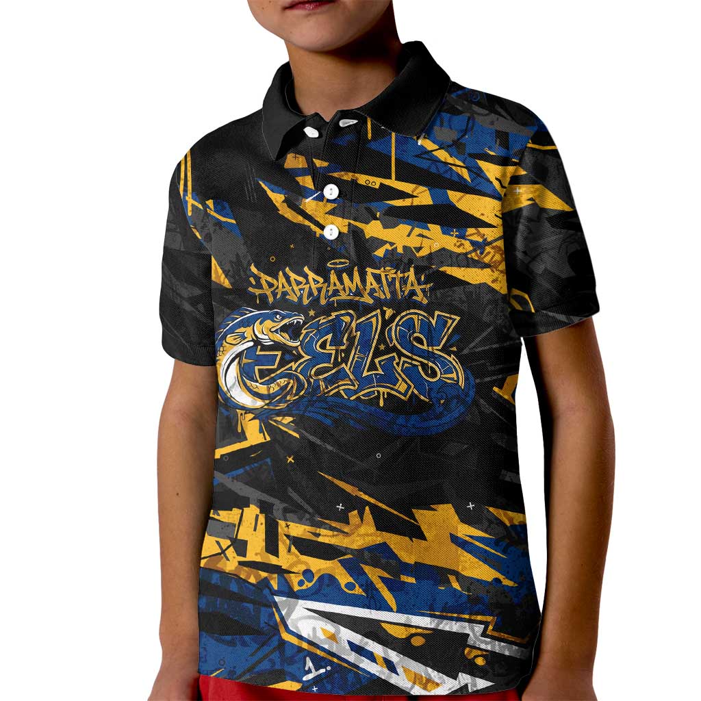 Personalized Parramatta Eels Kid Polo Shirt Graffiti Grunge Abstract Urban Street Style Design
