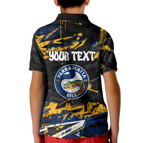 Personalized Parramatta Eels Kid Polo Shirt Graffiti Grunge Abstract Urban Street Style Design