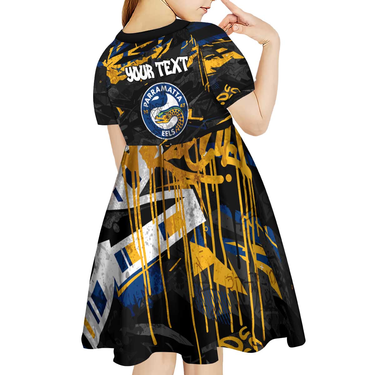 Personalized Parramatta Eels Kid Short Sleeve Dress Graffiti Grunge Abstract Urban Street Style Design