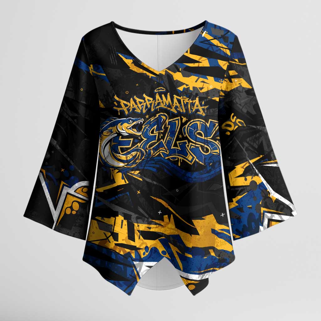 Personalized Parramatta Eels Kimono Sleeve Blouse Graffiti Grunge Abstract Urban Street Style Design