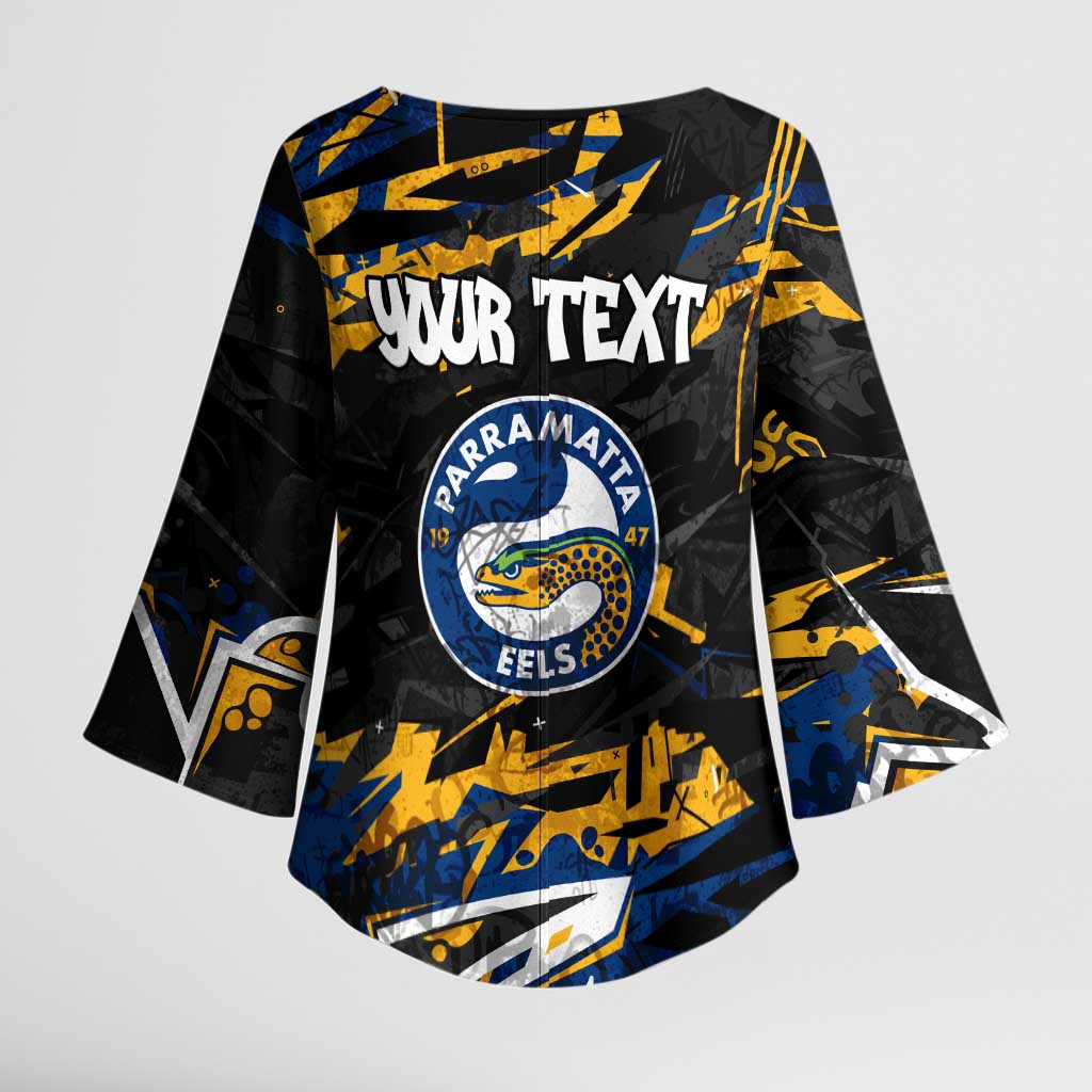 Personalized Parramatta Eels Kimono Sleeve Blouse Graffiti Grunge Abstract Urban Street Style Design