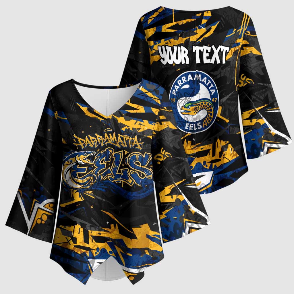 Personalized Parramatta Eels Kimono Sleeve Blouse Graffiti Grunge Abstract Urban Street Style Design