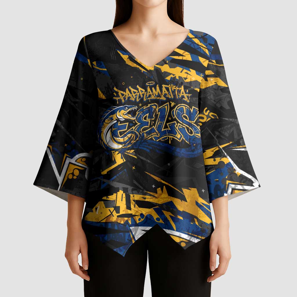 Personalized Parramatta Eels Kimono Sleeve Blouse Graffiti Grunge Abstract Urban Street Style Design